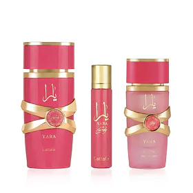 Lattafa Yara Candy EDP 100 ml + EDP MINI 12 ml + Spray per capelli 50 ml